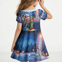 New Zealand Merry Christmas Kid Short Sleeve Dress Maori Tribal Pattern with Xmas Tui Bird LT03 - Polynesian Pride