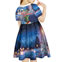 New Zealand Merry Christmas Kid Short Sleeve Dress Maori Tribal Pattern with Xmas Tui Bird LT03 - Polynesian Pride