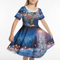 New Zealand Merry Christmas Kid Short Sleeve Dress Maori Tribal Pattern with Xmas Tui Bird LT03 - Polynesian Pride