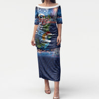 New Zealand Merry Christmas Puletasi Maori Tribal Pattern with Xmas Tui Bird LT03 Long Dress Multicolor - Polynesian Pride