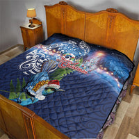New Zealand Merry Christmas Quilt Maori Tribal Pattern with Xmas Tui Bird