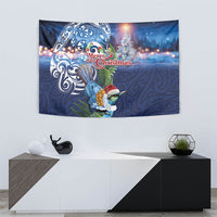 New Zealand Merry Christmas Tapestry Maori Tribal Pattern with Xmas Tui Bird