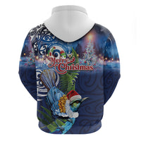 New Zealand Merry Christmas Zip Hoodie Maori Tribal Pattern with Xmas Tui Bird LT03 - Polynesian Pride