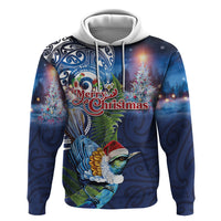 New Zealand Merry Christmas Zip Hoodie Maori Tribal Pattern with Xmas Tui Bird