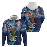 New Zealand Merry Christmas Zip Hoodie Maori Tribal Pattern with Xmas Tui Bird LT03 - Polynesian Pride