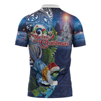 New Zealand Merry Christmas Zipper Polo Shirt Maori Tribal Pattern with Xmas Tui Bird LT03 - Polynesian Pride