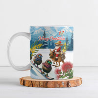 New Zealand and Australia Merry Christmas Ceramic Mug Kiwi Birds Skiing and Koala Santa Riding Kangaroo