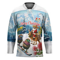 New Zealand and Australia Merry Christmas Hockey Jersey Kiwi Birds Skiing and Koala Santa Riding Kangaroo LT03 Unisex Multicolor - Polynesian Pride