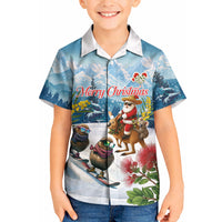 New Zealand and Australia Merry Christmas Kid Hawaiian Shirt Kiwi Birds Skiing and Koala Santa Riding Kangaroo LT03 Kid Multicolor - Polynesian Pride