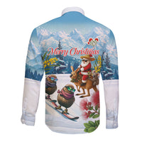 New Zealand and Australia Merry Christmas Long Sleeve Button Shirt Kiwi Birds Skiing and Koala Santa Riding Kangaroo LT03 - Polynesian Pride