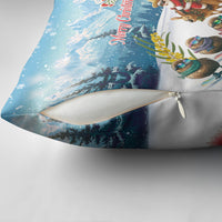 New Zealand and Australia Merry Christmas Pillow Cover Kiwi Birds Skiing and Koala Santa Riding Kangaroo