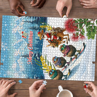 New Zealand and Australia Merry Christmas Puzzle Kiwi Birds Skiing and Koala Santa Riding Kangaroo LT03 - Polynesian Pride
