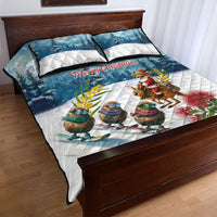 New Zealand and Australia Merry Christmas Quilt Bed Set Kiwi Birds Skiing and Koala Santa Riding Kangaroo