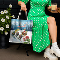 New Zealand and Australia Merry Christmas Tote Bag Kiwi Birds Skiing and Koala Santa Riding Kangaroo