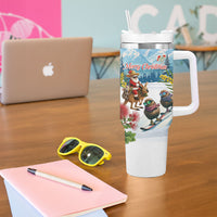 New Zealand and Australia Merry Christmas Tumbler With Handle Kiwi Birds Skiing and Koala Santa Riding Kangaroo LT03 - Polynesian Pride