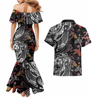 Hawaiian and Japanese Together Couples Matching Mermaid Dress and Hawaiian Shirt Polynesian Triball Tattoo Koi Carps and Sakura LT03 - Polynesian Pride