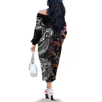 Hawaiian and Japanese Together Family Matching Off The Shoulder Long Sleeve Dress and Hawaiian Shirt Polynesian Triball Tattoo Koi Carps and Sakura LT03 - Polynesian Pride