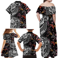 Hawaiian and Japanese Together Family Matching Off Shoulder Maxi Dress and Hawaiian Shirt Polynesian Triball Tattoo Koi Carps and Sakura LT03 - Polynesian Pride