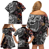 Hawaiian and Japanese Together Family Matching Off Shoulder Short Dress and Hawaiian Shirt Polynesian Triball Tattoo Koi Carps and Sakura LT03 - Polynesian Pride