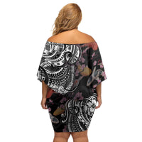 Hawaiian and Japanese Together Family Matching Off Shoulder Short Dress and Hawaiian Shirt Polynesian Triball Tattoo Koi Carps and Sakura LT03 - Polynesian Pride