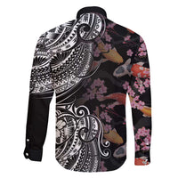 Hawaiian and Japanese Together Family Matching Short Sleeve Bodycon Dress and Hawaiian Shirt Polynesian Triball Tattoo Koi Carps and Sakura LT03 - Polynesian Pride