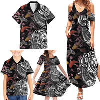 Hawaiian and Japanese Together Family Matching Summer Maxi Dress and Hawaiian Shirt Polynesian Triball Tattoo Koi Carps and Sakura LT03 - Polynesian Pride