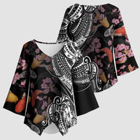 Hawaiian and Japanese Together Kimono Sleeve Blouse Polynesian Triball Tattoo Koi Carps and Sakura - Polynesian Pride