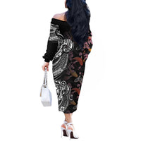 Hawaiian and Japanese Together Off The Shoulder Long Sleeve Dress Polynesian Triball Tattoo Koi Carps and Sakura LT03 - Polynesian Pride
