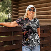 Hawaiian and Japanese Together Women Polo Shirt Polynesian Triball Tattoo Koi Carps and Sakura LT03 - Polynesian Pride