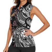 Hawaiian and Japanese Together Women Sleeveless Polo Shirt Polynesian Triball Tattoo Koi Carps and Sakura LT03 - Polynesian Pride