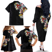 Hawaiian and Japanese Together Family Matching Off The Shoulder Long Sleeve Dress and Hawaiian Shirt Colorful Traditional Japanese Tattoo and Kakau Pattern Black Color LT03 - Polynesian Pride