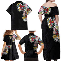 Hawaiian and Japanese Together Family Matching Off Shoulder Maxi Dress and Hawaiian Shirt Colorful Traditional Japanese Tattoo and Kakau Pattern Black Color LT03 - Polynesian Pride