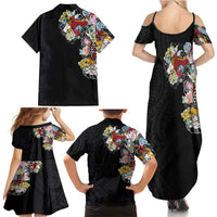Hawaiian and Japanese Together Family Matching Summer Maxi Dress and Hawaiian Shirt Colorful Traditional Japanese Tattoo and Kakau Pattern Black Color LT03 - Polynesian Pride