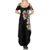 Hawaiian and Japanese Together Family Matching Summer Maxi Dress and Hawaiian Shirt Colorful Traditional Japanese Tattoo and Kakau Pattern Black Color LT03 - Polynesian Pride