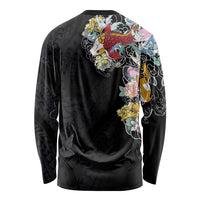 Hawaiian and Japanese Together Long Sleeve Shirt Colorful Traditional Japanese Tattoo and Kakau Pattern Black Color LT03 - Polynesian Pride