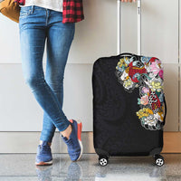 Hawaiian and Japanese Together Luggage Cover Colorful Traditional Japanese Tattoo and Kakau Pattern Black Color LT03 - Polynesian Pride