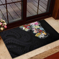 Hawaiian and Japanese Together Rubber Doormat Colorful Traditional Japanese Tattoo and Kakau Pattern Black Color LT03 - Polynesian Pride