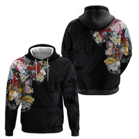 Hawaiian and Japanese Together Zip Hoodie Colorful Traditional Japanese Tattoo and Kakau Pattern Black Color LT03 - Polynesian Pride