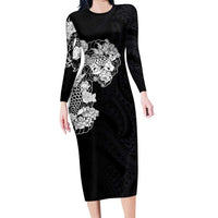 Hawaiian and Japanese Together Family Matching Long Sleeve Bodycon Dress and Hawaiian Shirt Japanese Koi Fish Tattoo and Kakau Pattern Black Color LT03 Mom's Dress Black - Polynesian Pride