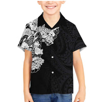 Hawaiian and Japanese Together Family Matching Mermaid Dress and Hawaiian Shirt Japanese Koi Fish Tattoo and Kakau Pattern Black Color LT03 Son's Shirt Black - Polynesian Pride
