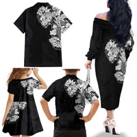 Hawaiian and Japanese Together Family Matching Off The Shoulder Long Sleeve Dress and Hawaiian Shirt Japanese Koi Fish Tattoo and Kakau Pattern Black Color LT03 - Polynesian Pride