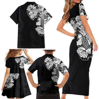 Hawaiian and Japanese Together Family Matching Short Sleeve Bodycon Dress and Hawaiian Shirt Japanese Koi Fish Tattoo and Kakau Pattern Black Color LT03 - Polynesian Pride