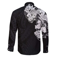 Hawaiian and Japanese Together Family Matching Short Sleeve Bodycon Dress and Hawaiian Shirt Japanese Koi Fish Tattoo and Kakau Pattern Black Color LT03 - Polynesian Pride