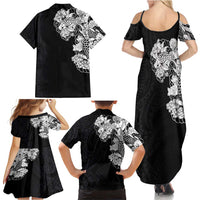 Hawaiian and Japanese Together Family Matching Summer Maxi Dress and Hawaiian Shirt Japanese Koi Fish Tattoo and Kakau Pattern Black Color LT03 - Polynesian Pride