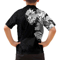 Hawaiian and Japanese Together Family Matching Tank Maxi Dress and Hawaiian Shirt Japanese Koi Fish Tattoo and Kakau Pattern Black Color