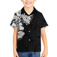 Hawaiian and Japanese Together Family Matching Tank Maxi Dress and Hawaiian Shirt Japanese Koi Fish Tattoo and Kakau Pattern Black Color
