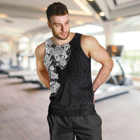 Hawaiian and Japanese Together Men Tank Top Japanese Koi Fish Tattoo and Kakau Pattern Black Color