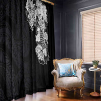 Hawaiian and Japanese Together Window Curtain Japanese Koi Fish Tattoo and Kakau Pattern Black Color LT03 - Polynesian Pride
