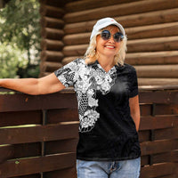 Hawaiian and Japanese Together Women Polo Shirt Japanese Koi Fish Tattoo and Kakau Pattern Black Color LT03 - Polynesian Pride