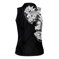 Hawaiian and Japanese Together Women Sleeveless Polo Shirt Japanese Koi Fish Tattoo and Kakau Pattern Black Color LT03 - Polynesian Pride
